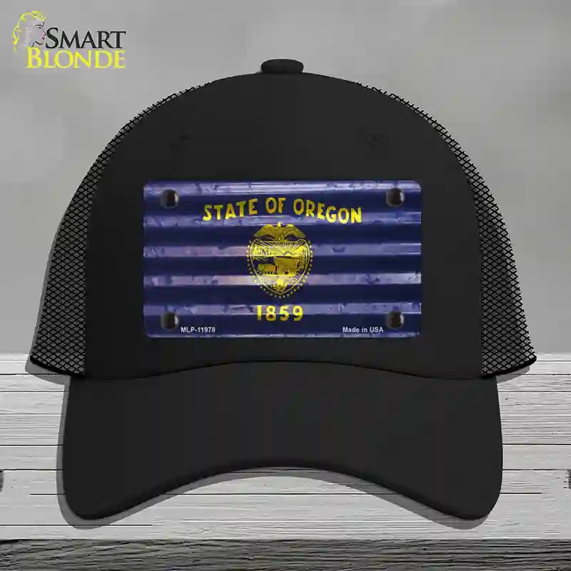 HAT01-MLP-11978 Oregon Corrugated Flag Novelty License Plate Hat, Mesh - Black