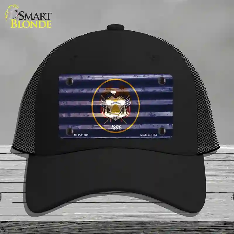 HAT01-MLP-11985 Utah Corrugated Flag Novelty License Plate Hat, Mesh - Black
