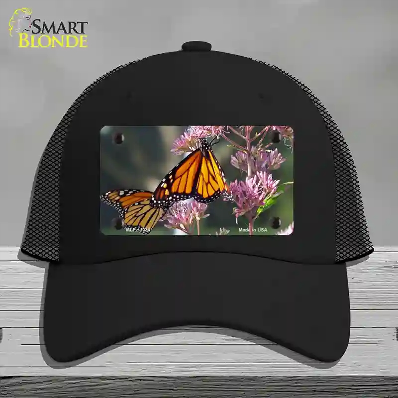 HAT01-MLP-11234 Butterfly Monarch on Flower Novelty License Plate Hat, Mesh - Black