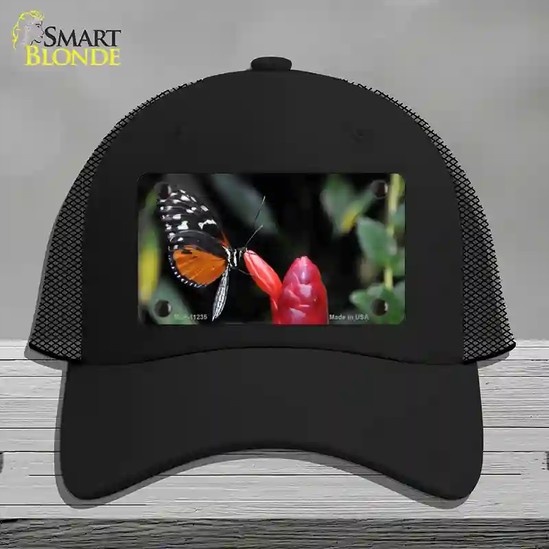 HAT01-MLP-11235 Butterfly on Red Flower Novelty License Plate Hat, Mesh - Black
