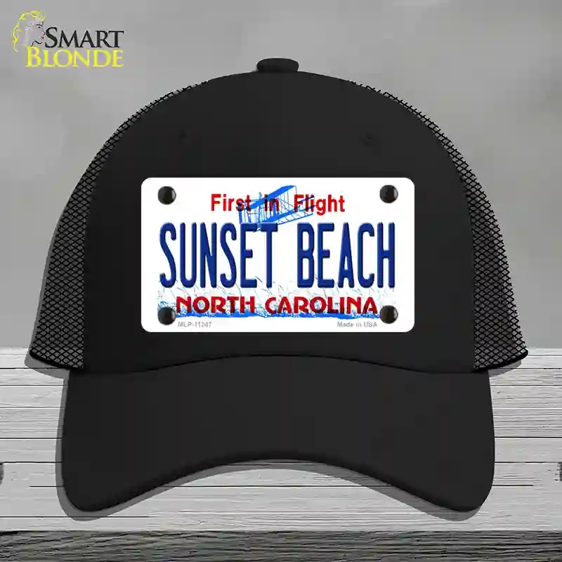 HAT01-MLP-11247 Sunset Beach North Carolina State Novelty License Plate Hat, Mesh - Black