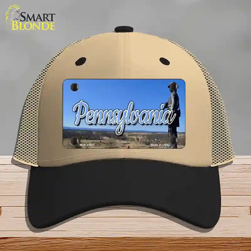HAT02-MLP-11627 Pennsylvania Gettysburg Statue State Novelty License Plate Hat, Mesh - Khaki & Black