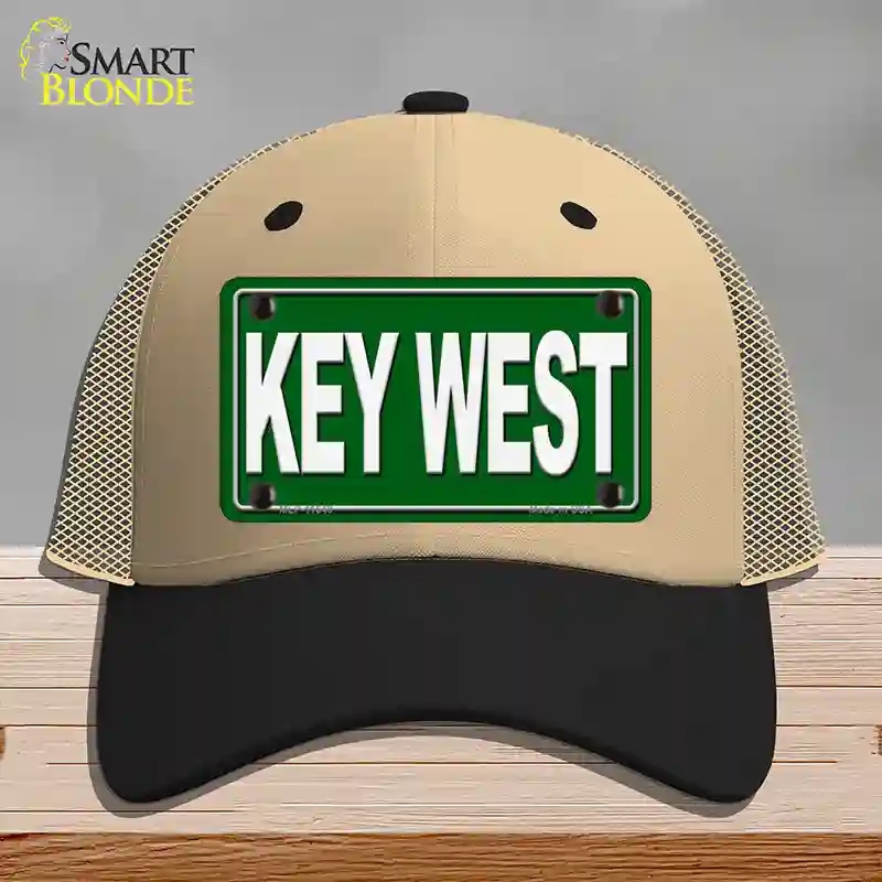 HAT02-MLP-11648 Key West Novelty License Plate Hat, Mesh - Khaki & Black