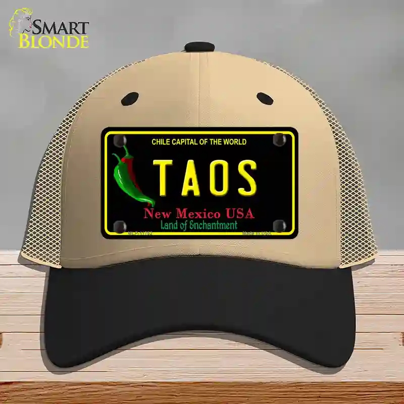 HAT02-MLP-11752 Taos   Mexico State Novelty License Plate Hat, Mesh - Khaki & Black