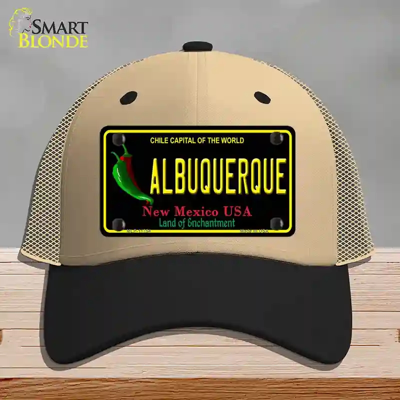 HAT02-MLP-11754 Albuquerque   Mexico State Novelty License Plate Hat, Mesh - Khaki & Black