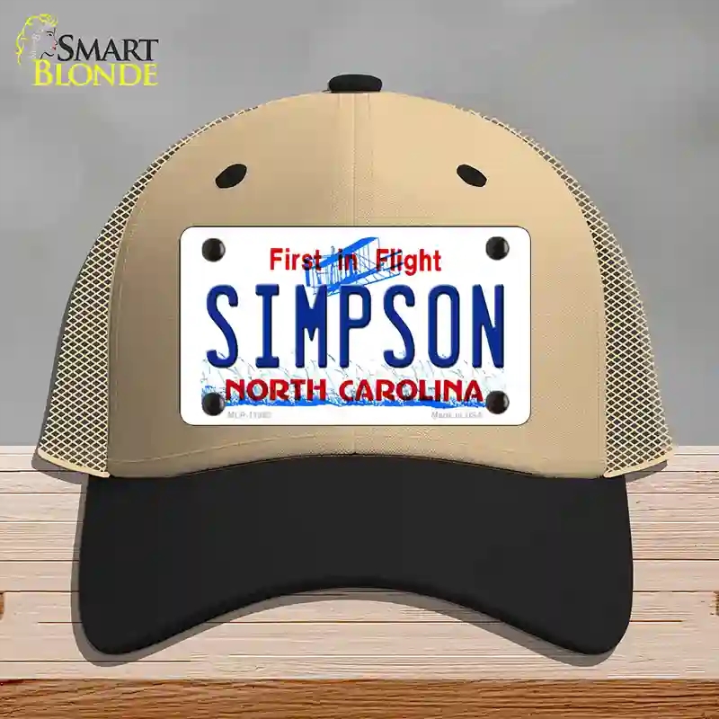 HAT02-MLP-11862 Simpson North Carolina Novelty License Plate Hat, Mesh - Khaki & Black