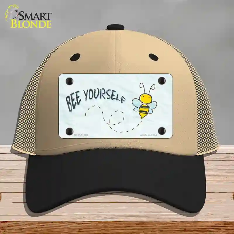 HAT02-MLP-11891 Bee Yourself Novelty License Plate Hat, Mesh - Khaki & Black