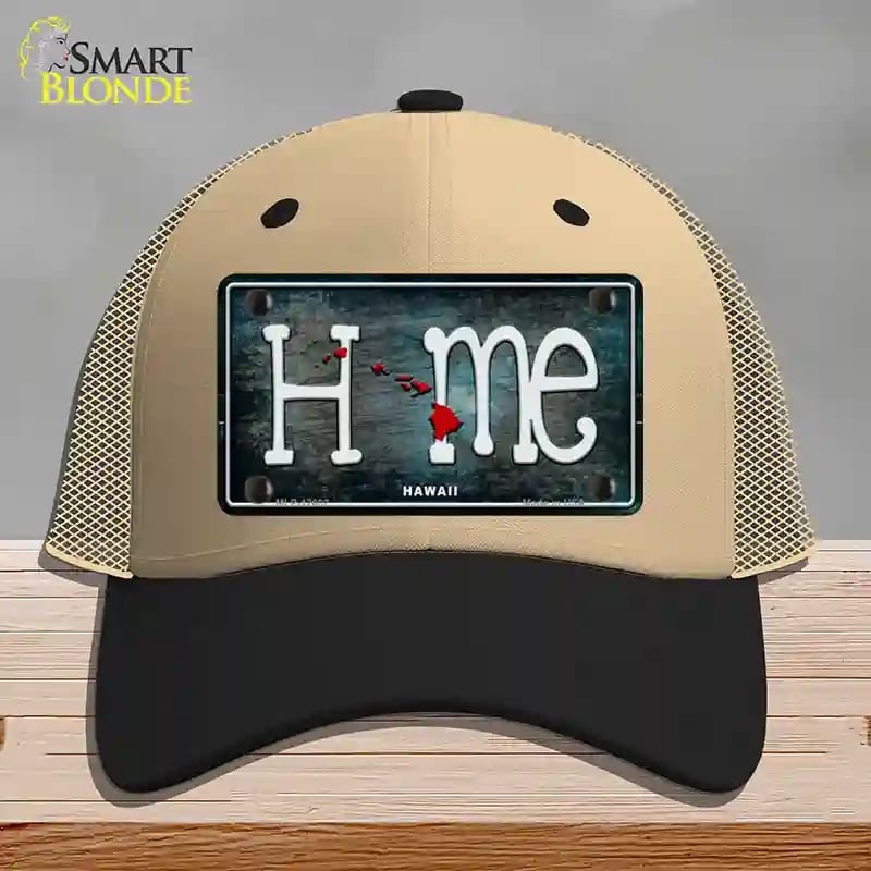 HAT02-MLP-12002 Hawaii Home State Outline Novelty License Plate Hat, Mesh - Khaki & Black