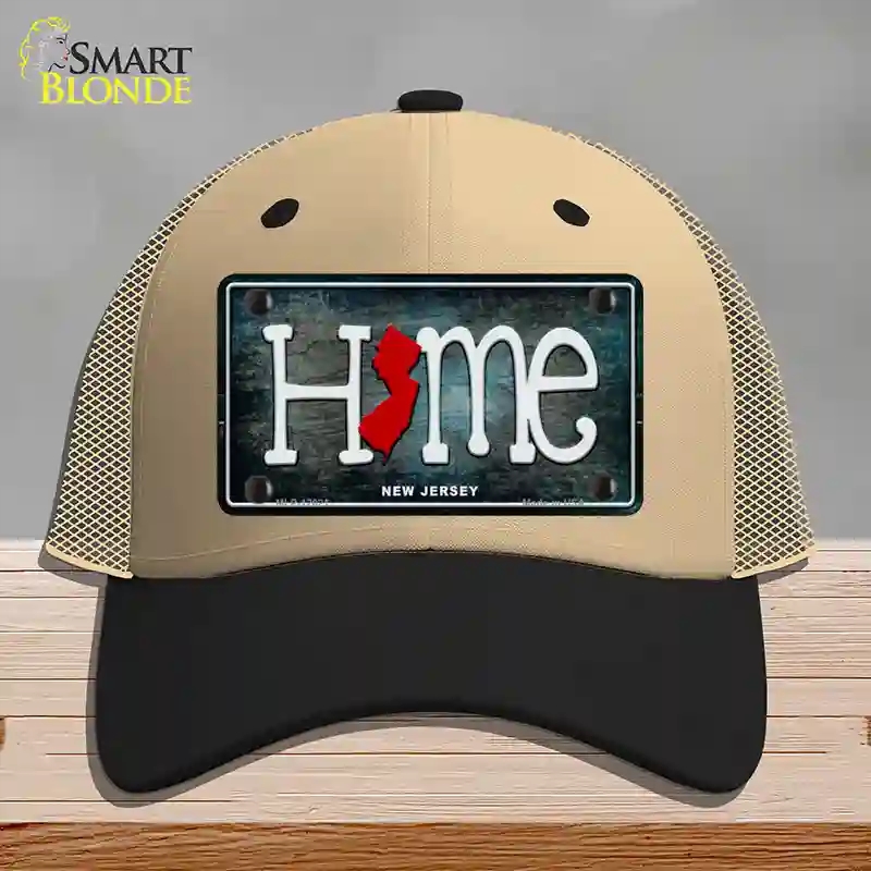HAT02-MLP-12021   Jersey Home State Outline Novelty License Plate Hat, Mesh - Khaki & Black