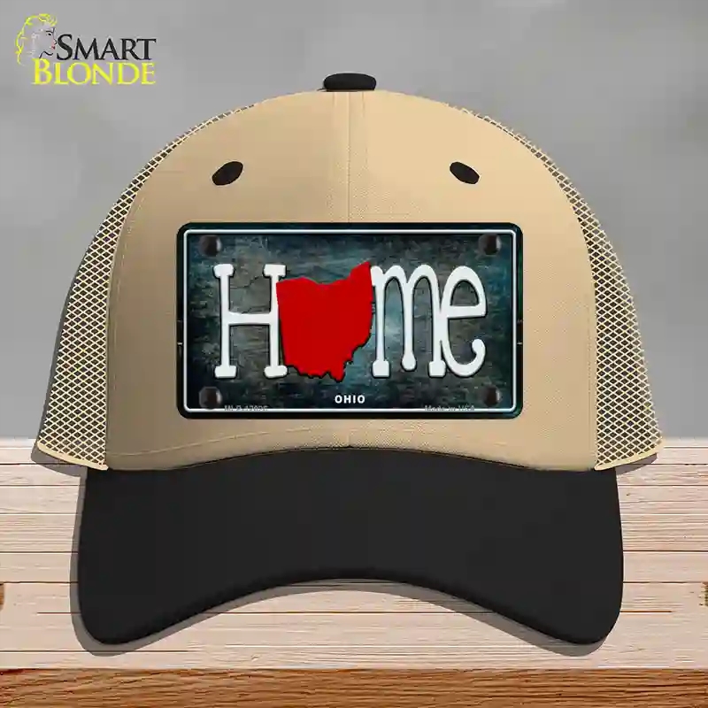 HAT02-MLP-12026 Ohio Home State Outline Novelty License Plate Hat, Mesh - Khaki & Black