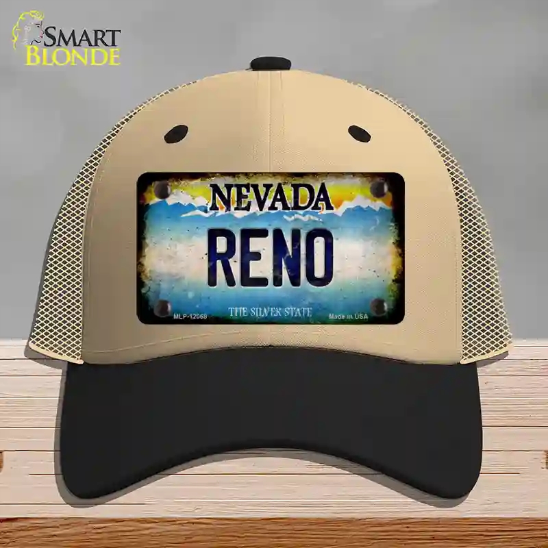 HAT02-MLP-12068 Nevada Reno Novelty License Plate Hat, Mesh - Khaki & Black