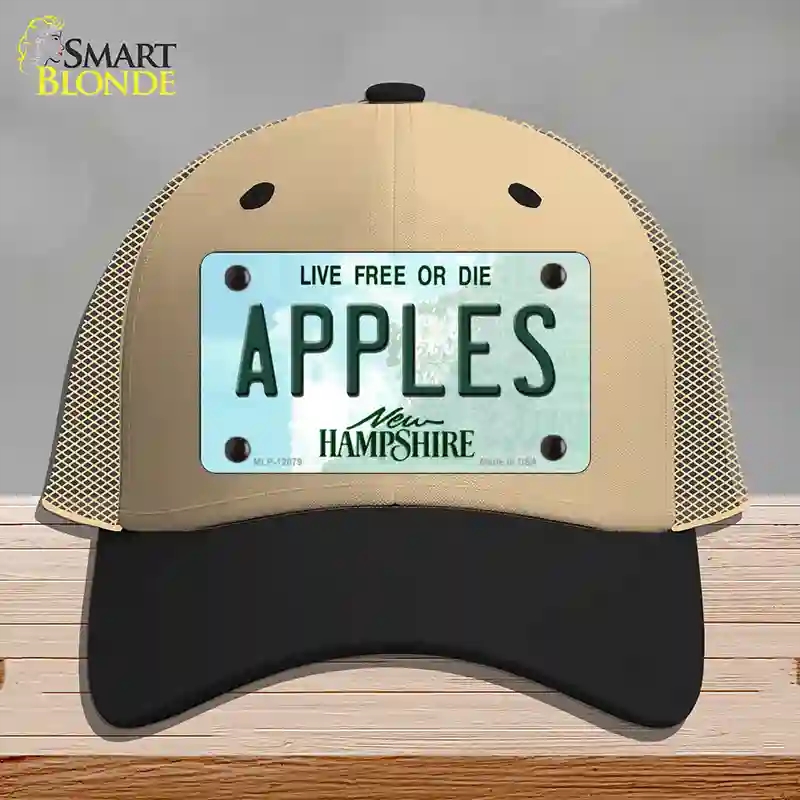 HAT02-MLP-12079 Apples   Hampshire State Novelty License Plate Hat, Mesh - Khaki & Black