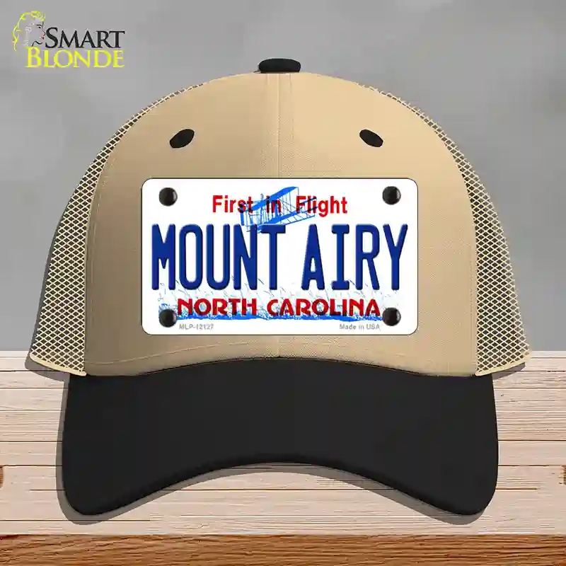 HAT02-MLP-12127 Mount Airy North Carolina State Novelty License Plate Hat, Mesh - Khaki & Black