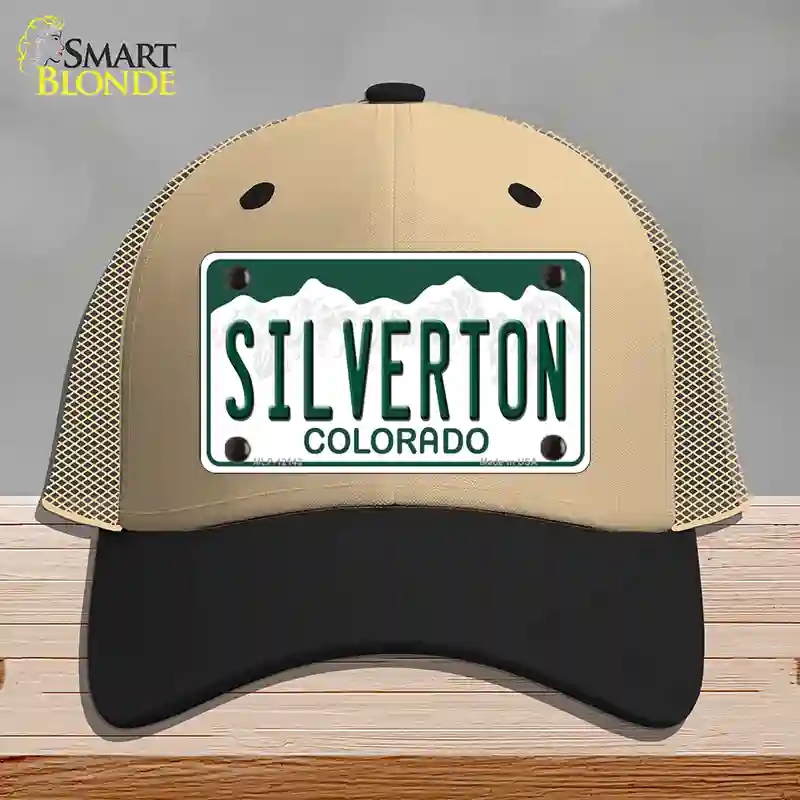 HAT02-MLP-12143 Silverton Colorado Novelty License Plate Hat, Mesh - Khaki & Black