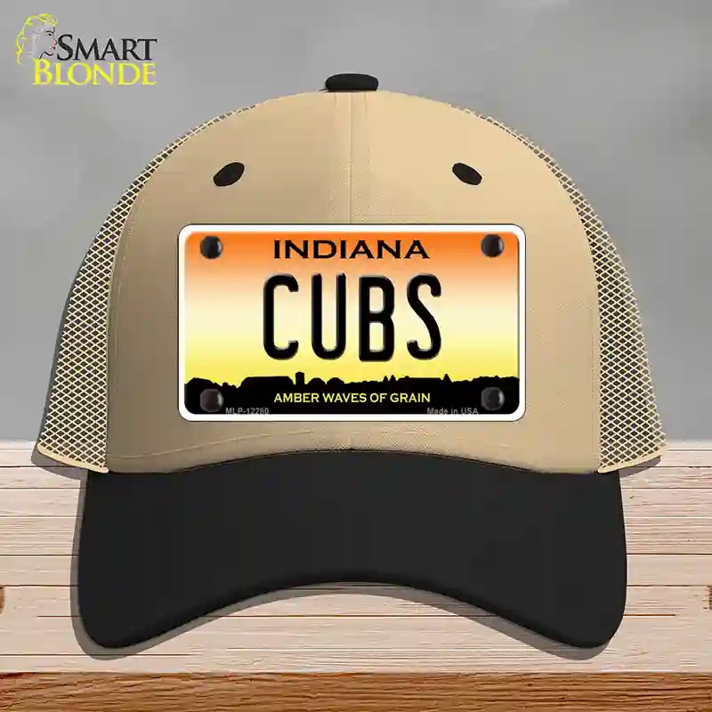 HAT02-MLP-12280 Cubs Indiana Novelty License Plate Hat, Mesh - Khaki & Black