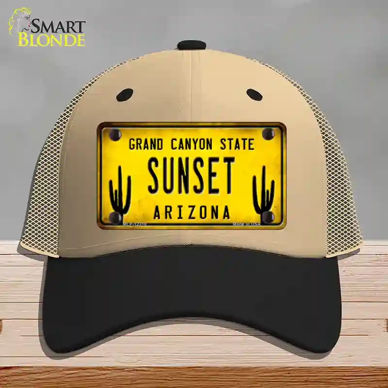 HAT02-MLP-12318 Arizona Sunset Novelty License Plate Hat, Mesh - Khaki & Black