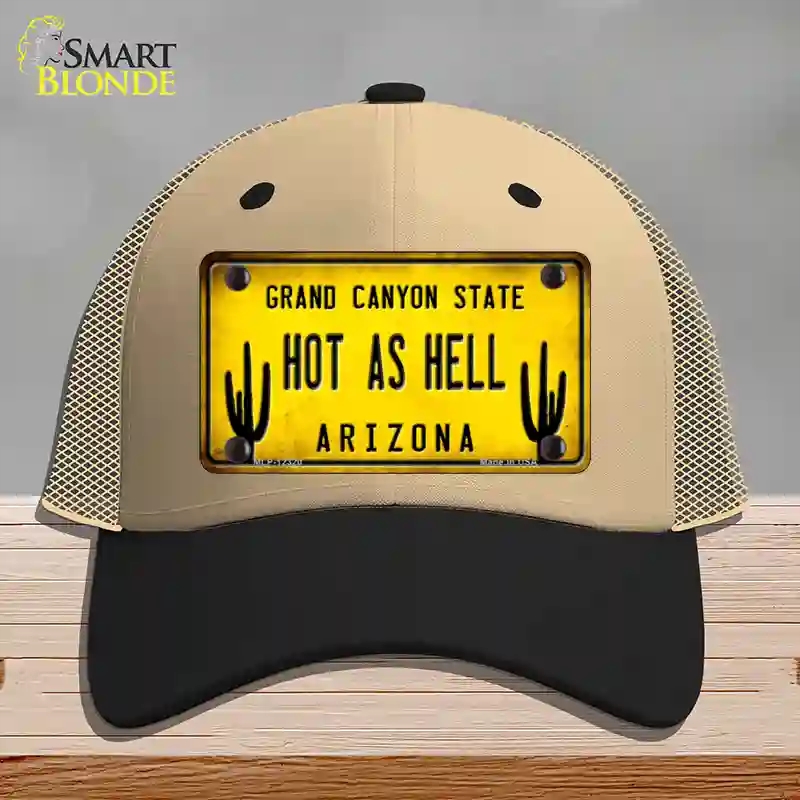 HAT02-MLP-12320 Arizona Hot as Hell Novelty License Plate Hat, Mesh - Khaki & Black