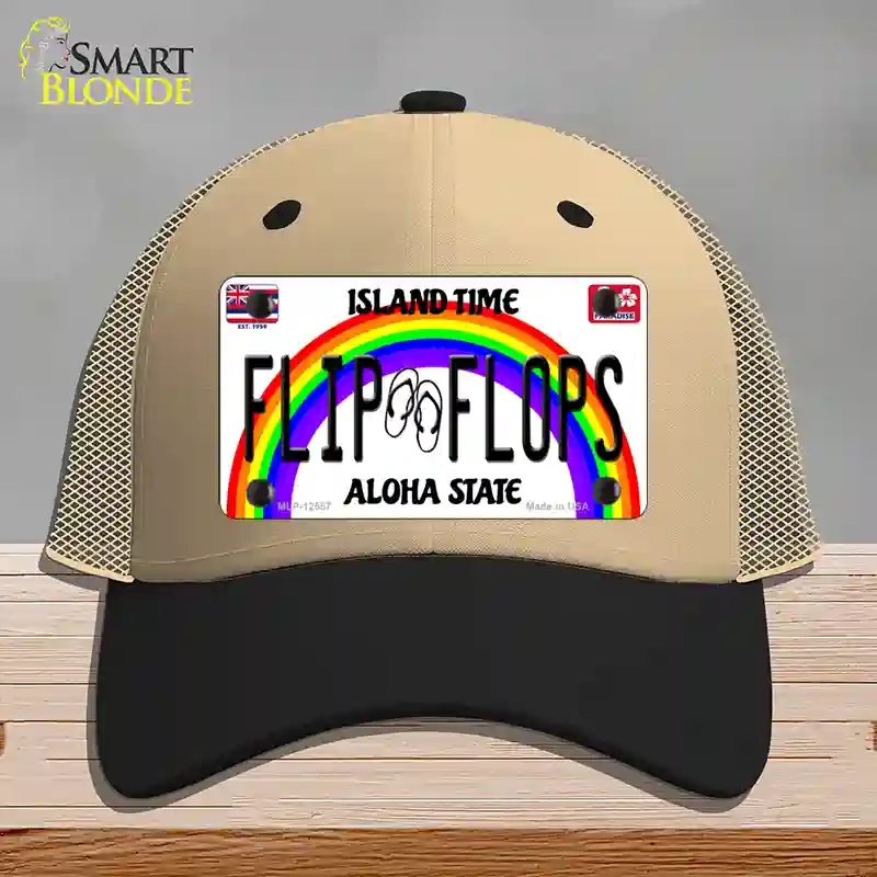 HAT02-MLP-12557 Flip Flops Hawaii Novelty License Plate Hat, Mesh - Khaki & Black