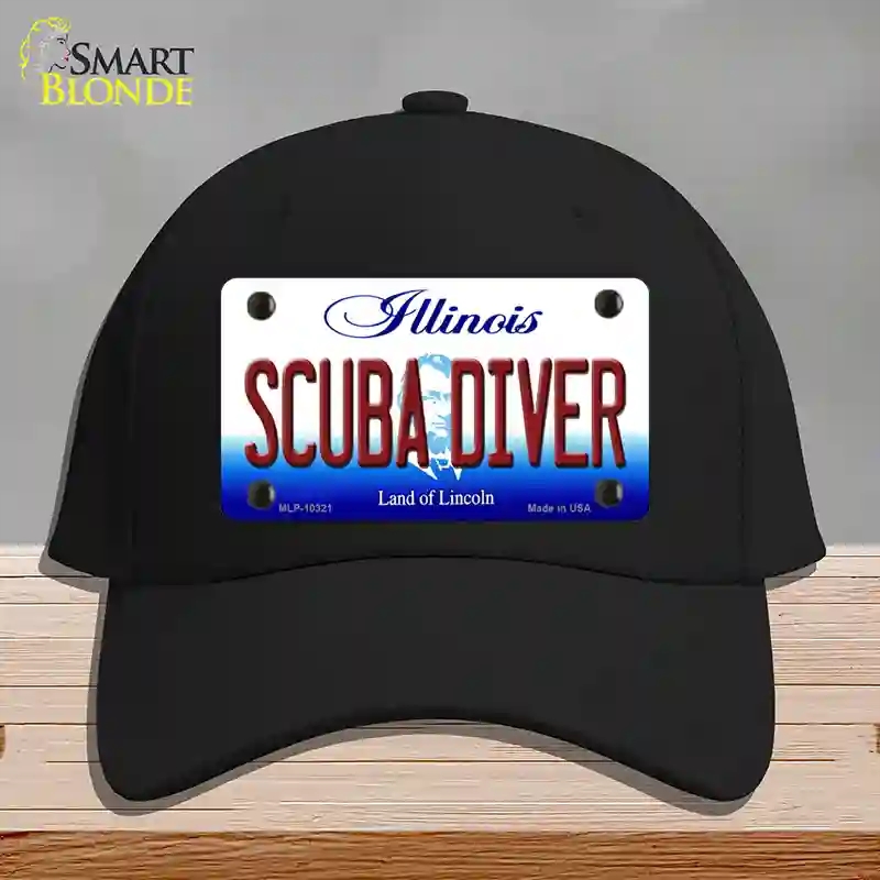 HAT03-MLP-10321 Scuba Diver Illinois Novelty License Plate Hat, Cotton - Black