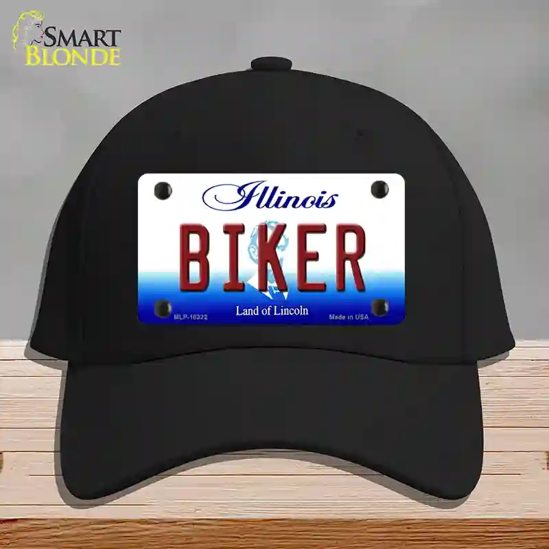 HAT03-MLP-10322 Biker Illinois Novelty License Plate Hat, Cotton - Black