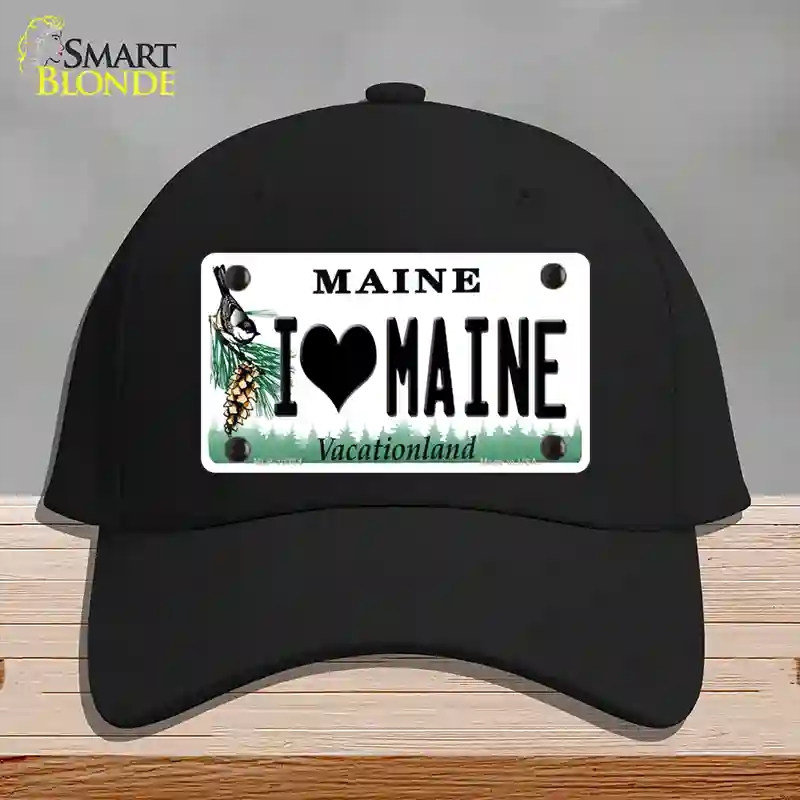 HAT03-MLP-10384 I Love Maine Novelty License Plate Hat, Cotton - Black