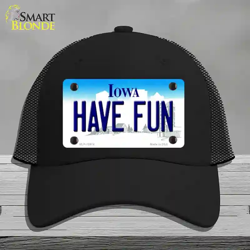 HAT01-MLP-10974 Have Fun Iowa Novelty License Plate Hat, Mesh - Black