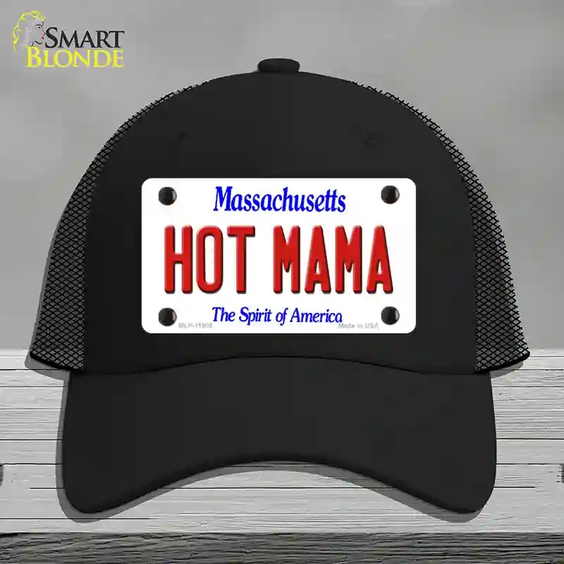 HAT01-MLP-11000 Hot Mama Massachusetts Novelty License Plate Hat, Mesh - Black