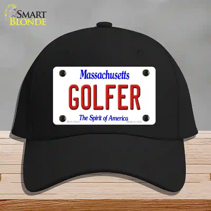 HAT03-MLP-11012 Golfer Massachusetts Novelty License Plate Hat, Cotton - Black