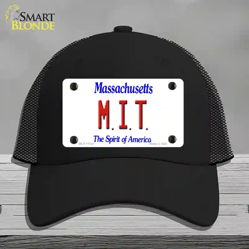HAT01-MLP-11741 MIT Massachusetts State Novelty License Plate Hat, Mesh - Black