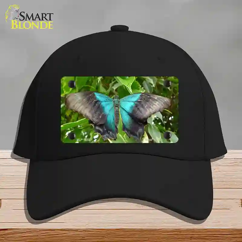 HAT03-MLP-11237 Butterfly Blue & Black Novelty License Plate Hat, Cotton - Black