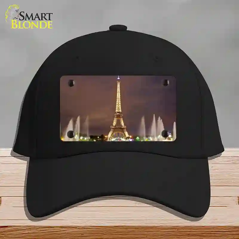HAT03-MLP-11249 Eiffel Tower Night with Fountain Novelty License Plate Hat, Cotton - Black