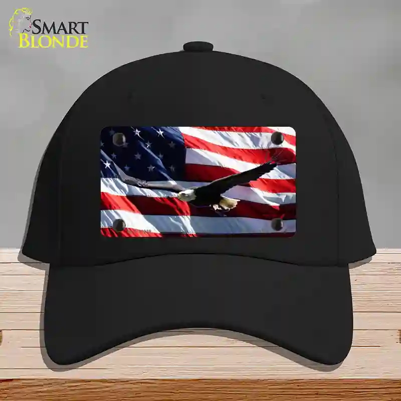 HAT03-MLP-11939 Soaring Eagle Flag Novelty License Plate Hat, Cotton - Black