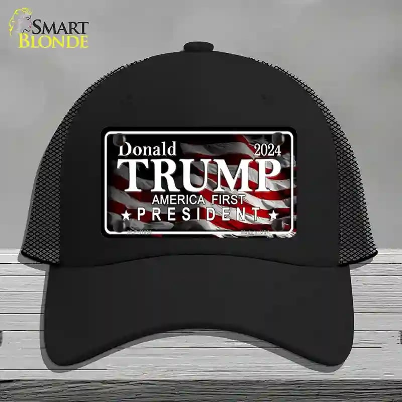 HAT01-MLP-11030 America First Trump Novelty License Plate Hat, Mesh - Black