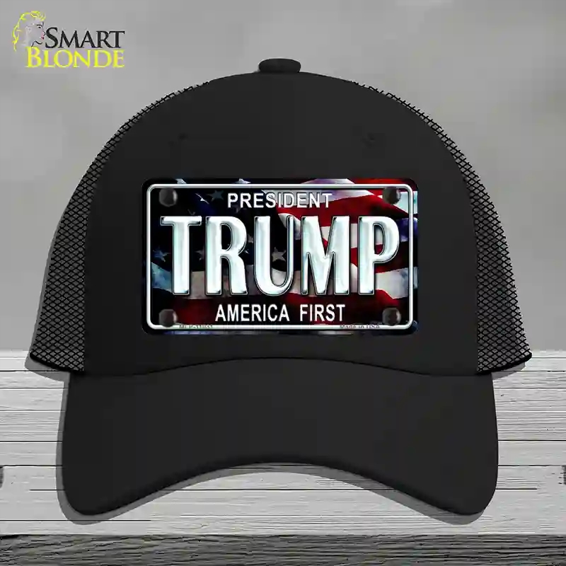 HAT01-MLP-11031 Trump America First Novelty License Plate Hat, Mesh - Black
