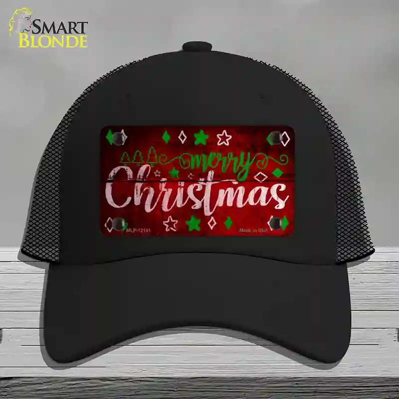 HAT01-MLP-12141 Merry Christmas Red Novelty License Plate Hat, Mesh - Black