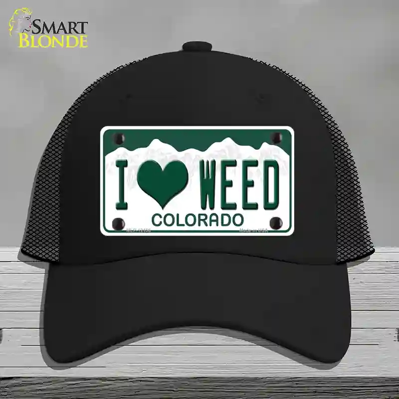 HAT01-MLP-12156 I Love Weed Colorado Novelty License Plate Hat, Mesh - Black