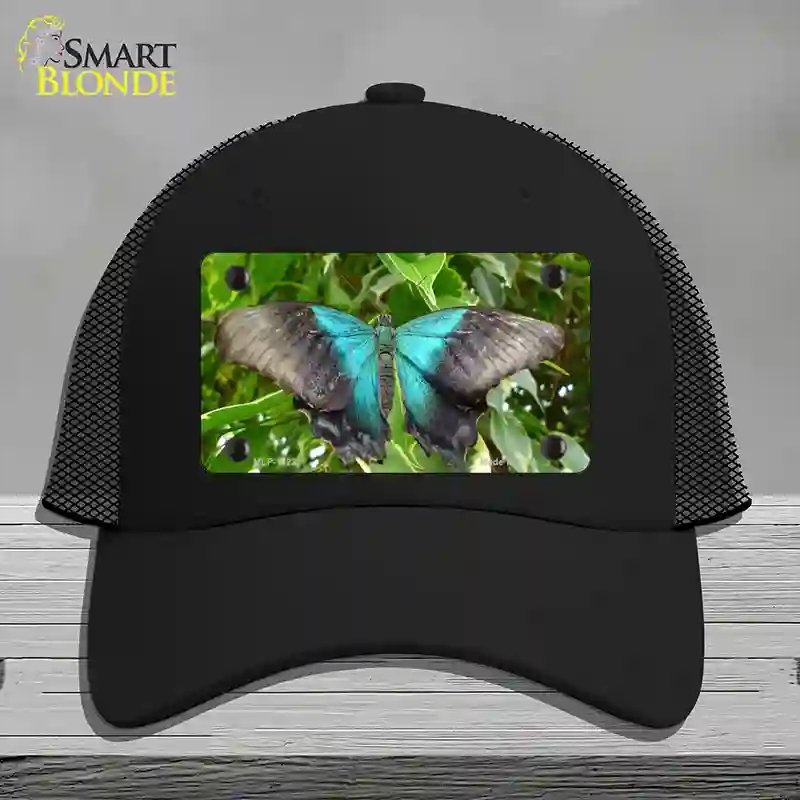 HAT01-MLP-11237 Butterfly Blue & Black Novelty License Plate Hat, Mesh - Black
