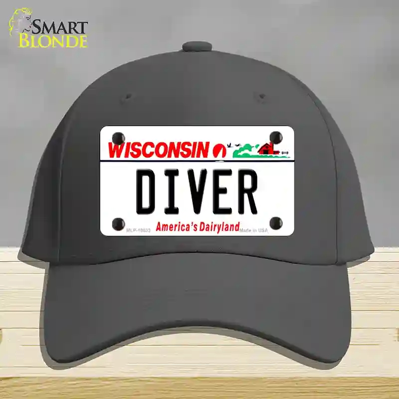 HAT04-MLP-10633 Diver Wisconsin Novelty License Plate Hat, Cotton - Charcoal