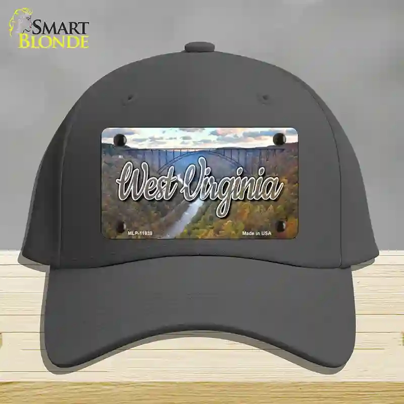 HAT04-MLP-11639 West Virginia River Bridge State Novelty License Plate Hat, Cotton - Charcoal