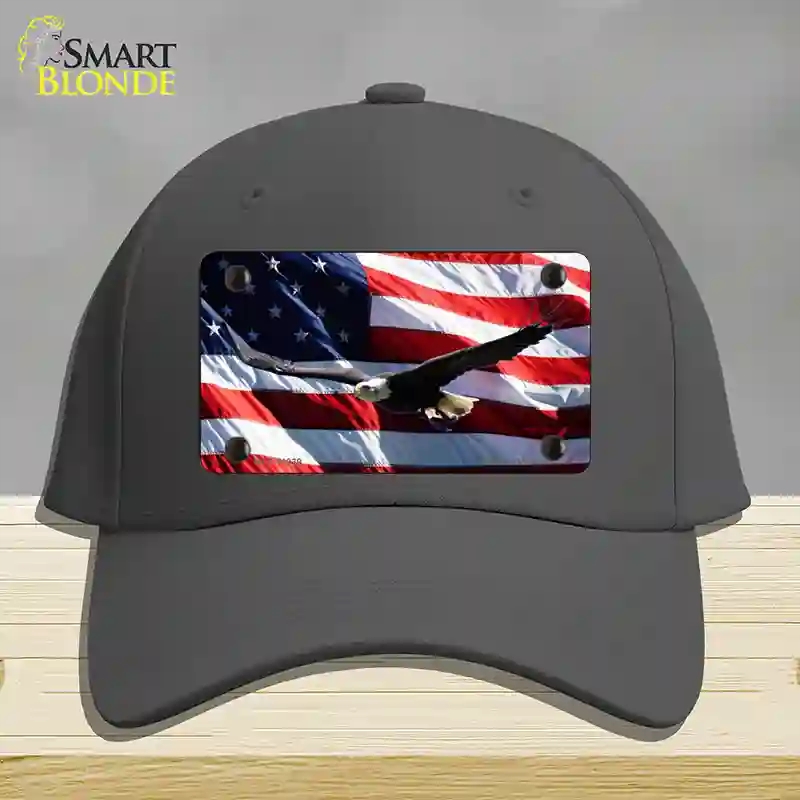 HAT04-MLP-11939 Soaring Eagle Flag Novelty License Plate Hat, Cotton - Charcoal