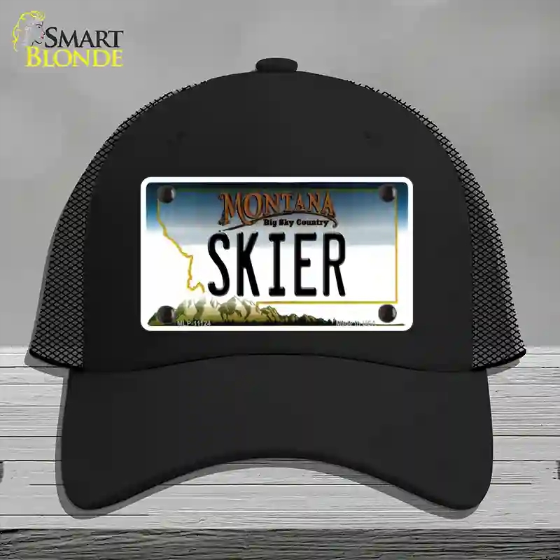 HAT01-MLP-11124 Skier Montana State Novelty License Plate Hat, Mesh - Black