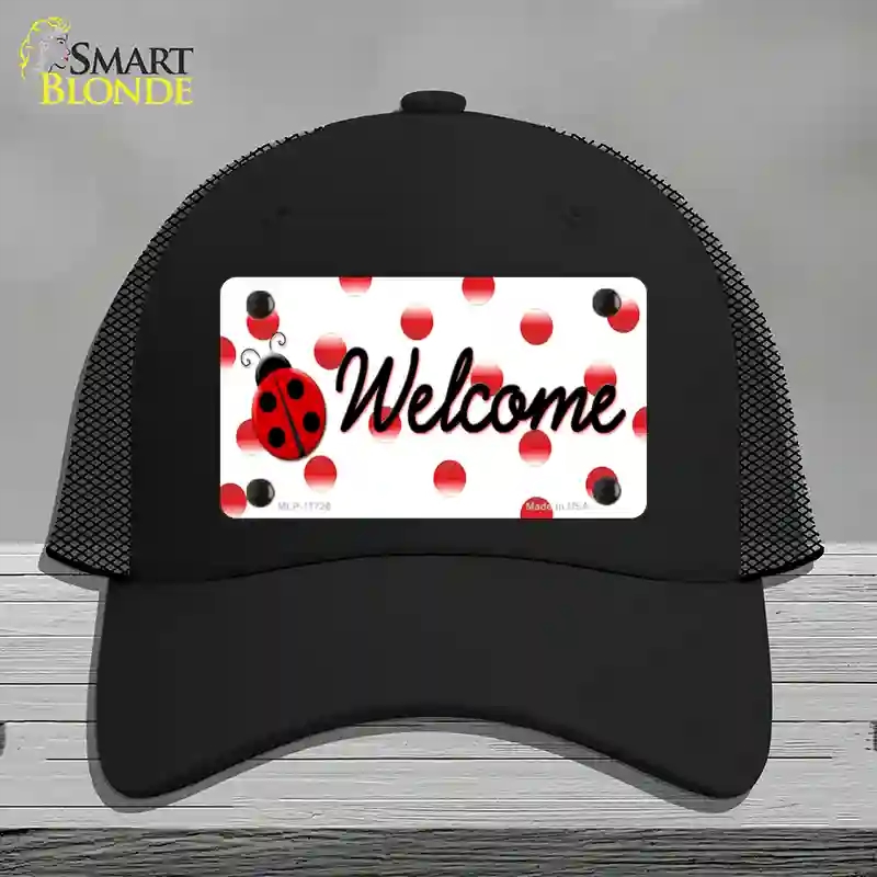 HAT01-MLP-11726 Welcome Ladybug Novelty License Plate Hat, Mesh - Black