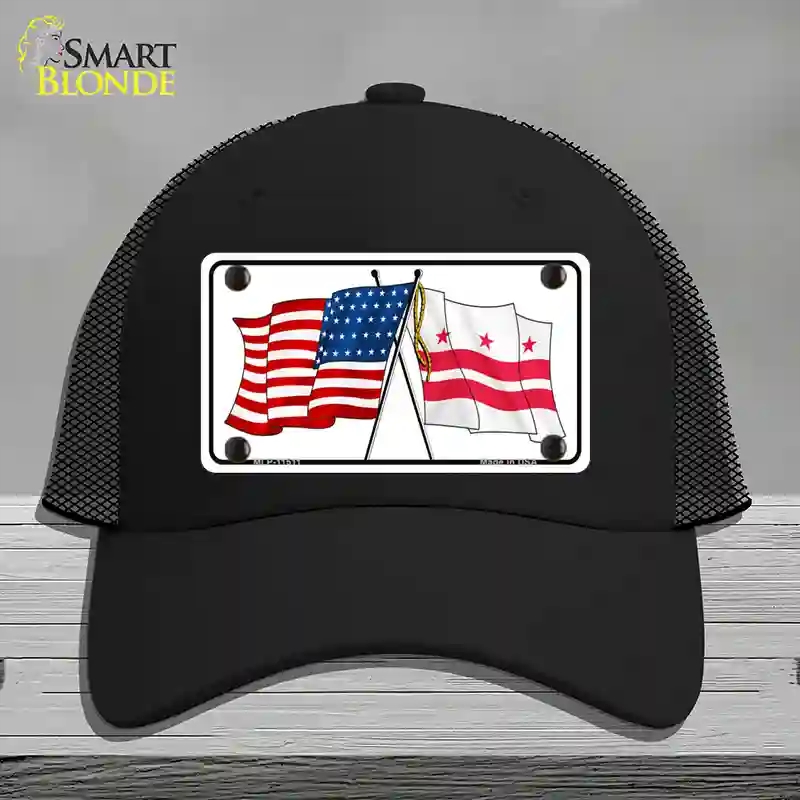 HAT01-MLP-11511 Washington DC Crossed US Flag Novelty License Plate Hat, Mesh - Black