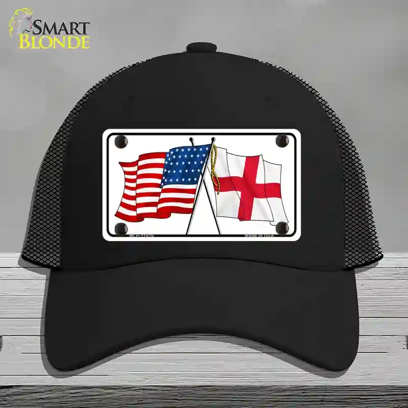 HAT01-MLP-11516 England Crossed US Flag Novelty License Plate Hat, Mesh - Black