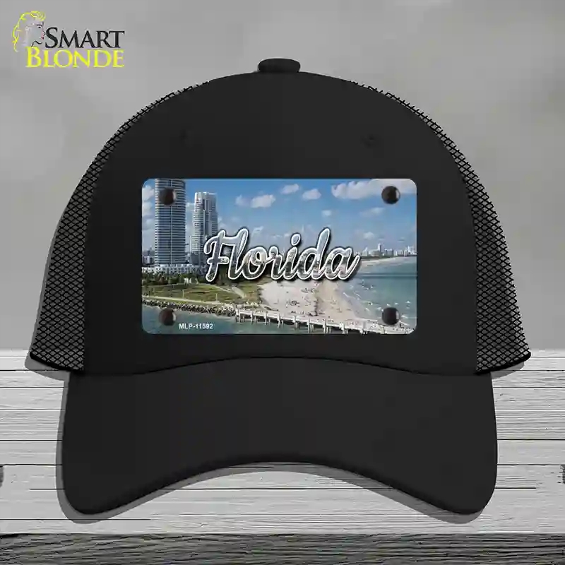HAT01-MLP-11592 Florida White Sand Beach State Novelty License Plate Hat, Mesh - Black