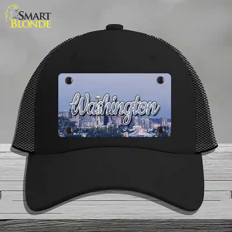 HAT01-MLP-11637 Washington Space Needle State Novelty License Plate Hat, Mesh - Black