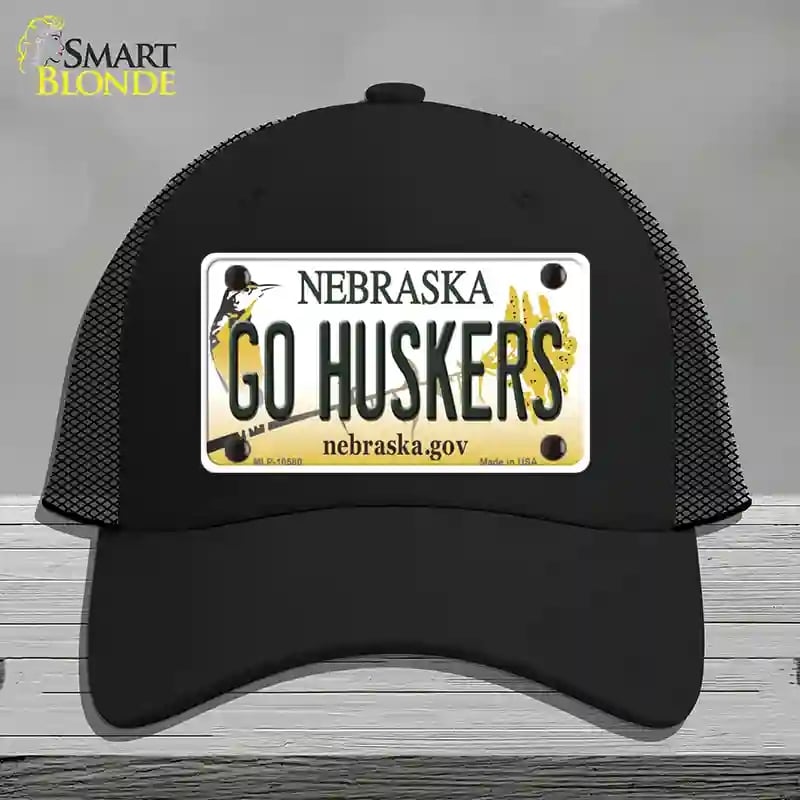 HAT01-MLP-10580 Go Huskers Nebraska Novelty License Plate Hat, Mesh - Black