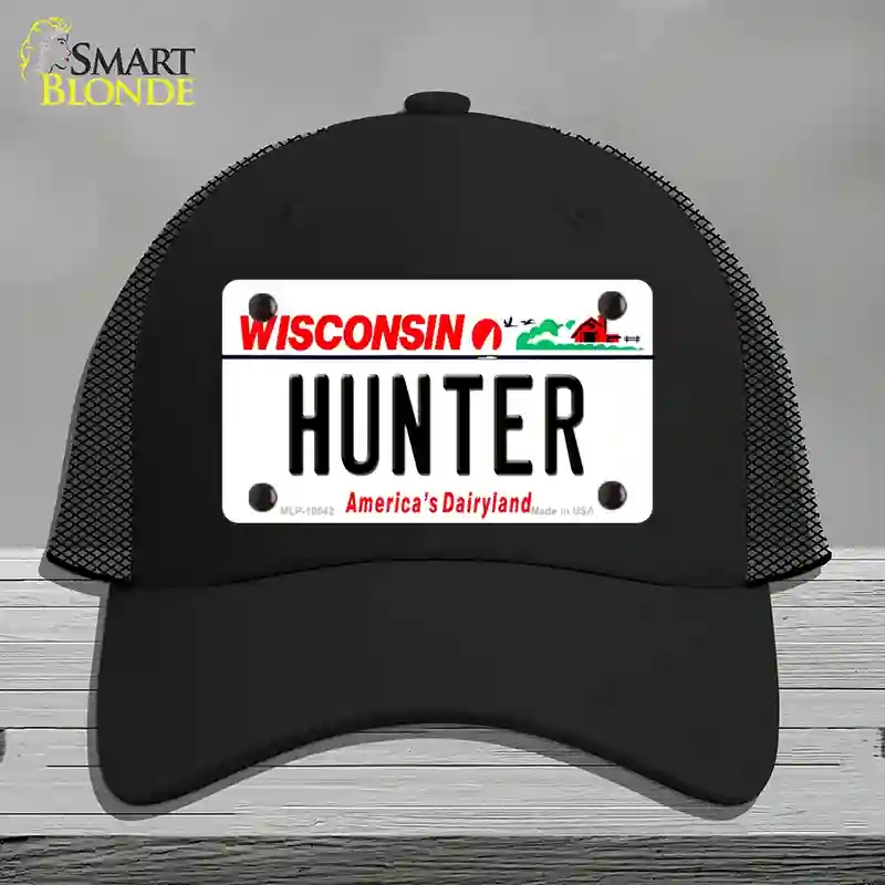 HAT01-MLP-10642 Hunter Wisconsin Novelty License Plate Hat, Mesh - Black