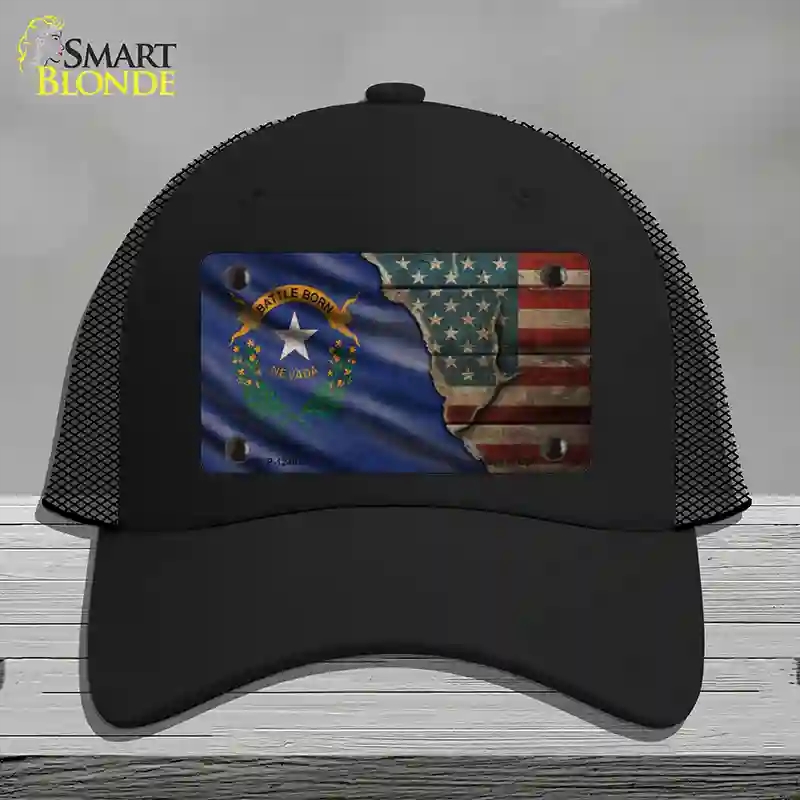 HAT01-MLP-12407 Nevada & American Flag Novelty License Plate Hat, Mesh - Black