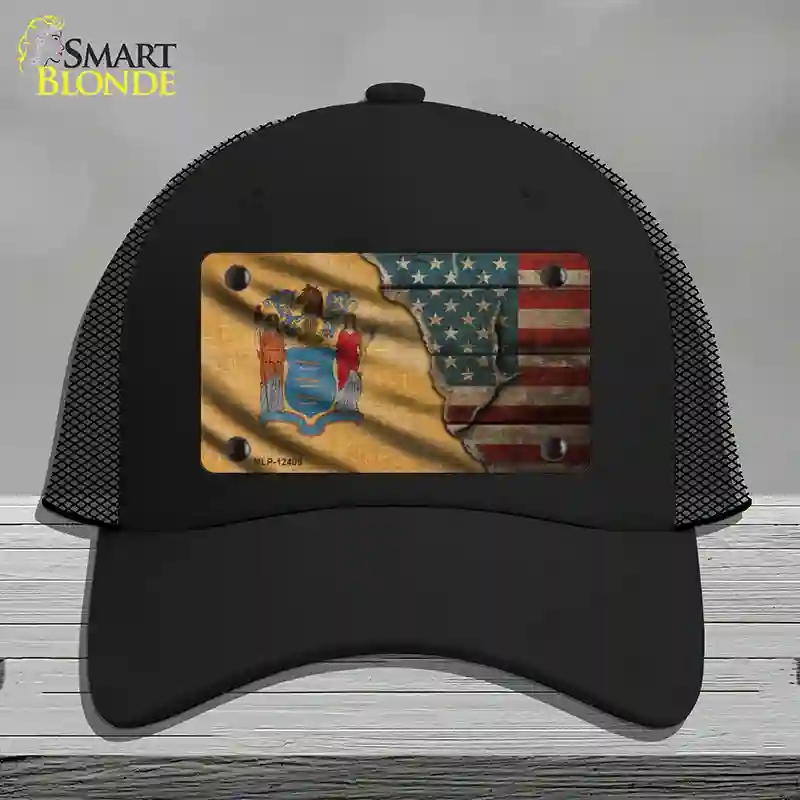 HAT01-MLP-12409   Jersey & American Flag Novelty License Plate Hat, Mesh - Black